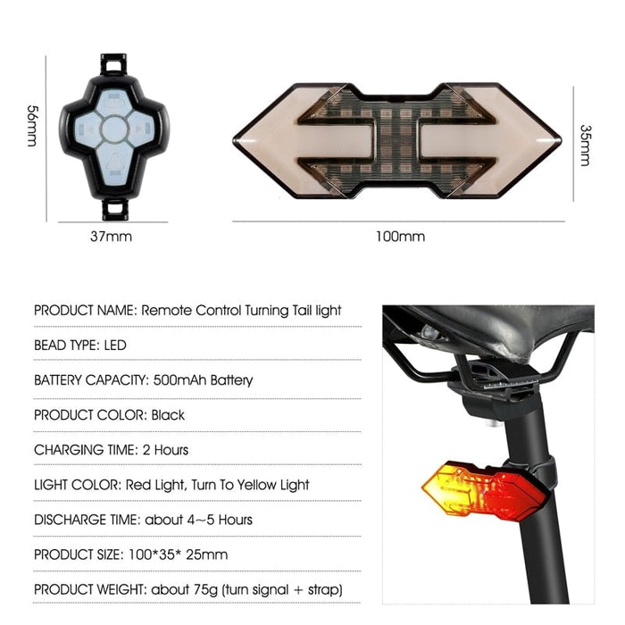 Usb Rechargeable Wireless Remote Control Direction Indicator Smart Taillight