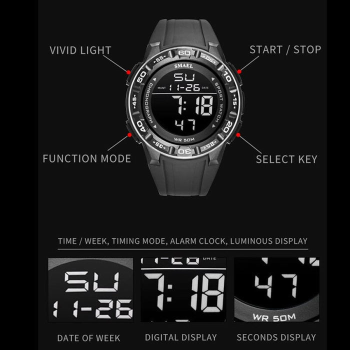 New Watch Digital For Men Smael Luxury Brand Clocks 50m