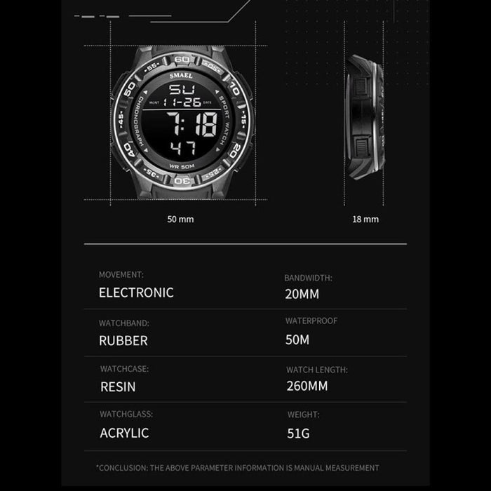 New Watch Digital For Men Smael Luxury Brand Clocks 50m