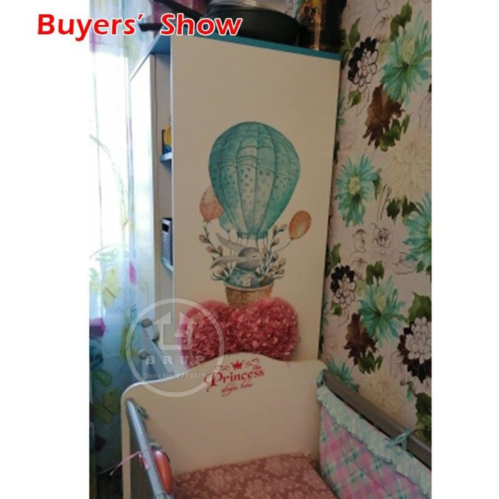Watercolor Green Rabbit Hot Air Balloon Wall Stickers For