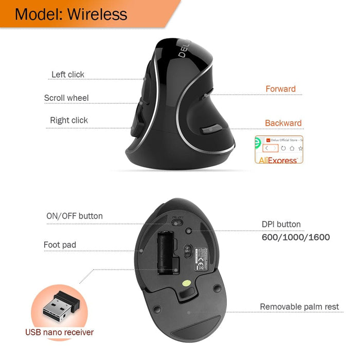 Wiredwithireless Right Hand Ergonomics 6 Buttons Vertical