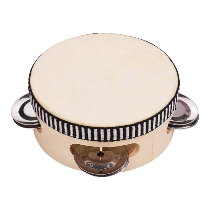 Wooden Hand Tambourine With Metal Single Row Jingles