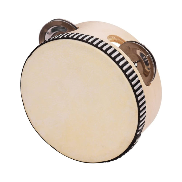 Wooden Hand Tambourine With Metal Single Row Jingles