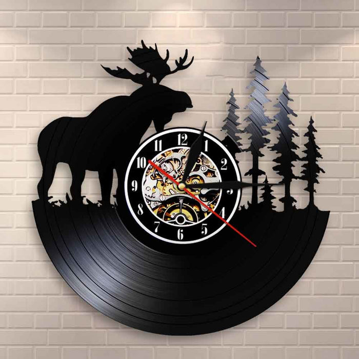 Woodland Deer Retro Vinyl Record Led Wall Clock Antler