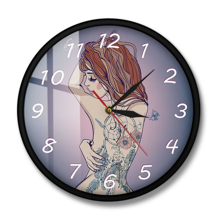 Young Beautiful Woman With Tattoo Wall Clock Sexy Perfect