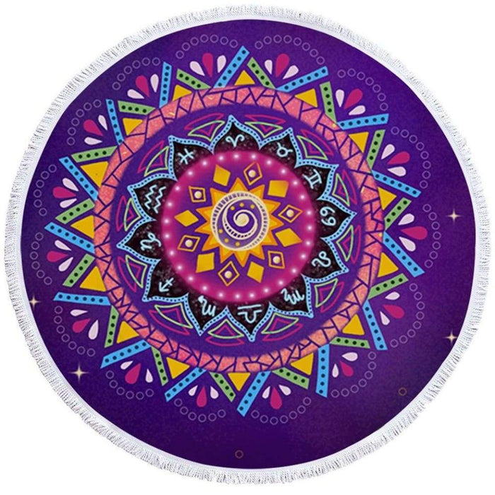 Zodiac Mandala By Lionhearts Round Beach Towel